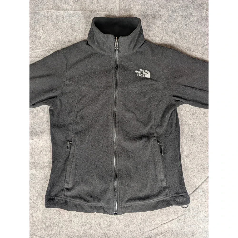 The North Face Womens Black Full Zip Fleece Jacket Mock Neck Embroidered Logo XS